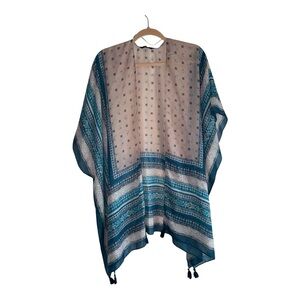LUCKY BRAND Blue Boho Printed Kimono OS NWOT